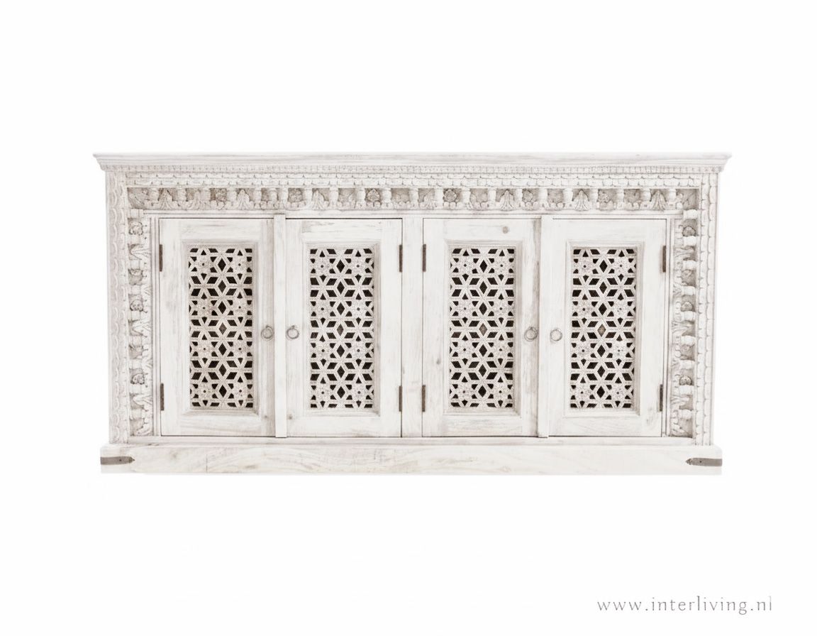 Dressoir Jodhpur - kast van mango hout uit India - white wash mangohout - 150 (b)*40 (d)*76 (h) cm