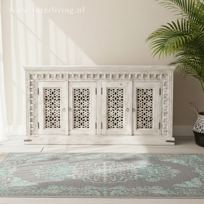 Dressoir Jodhpur - kast van mango hout uit India - white wash mangohout - 150 (b)*40 (d)*76 (h) cm