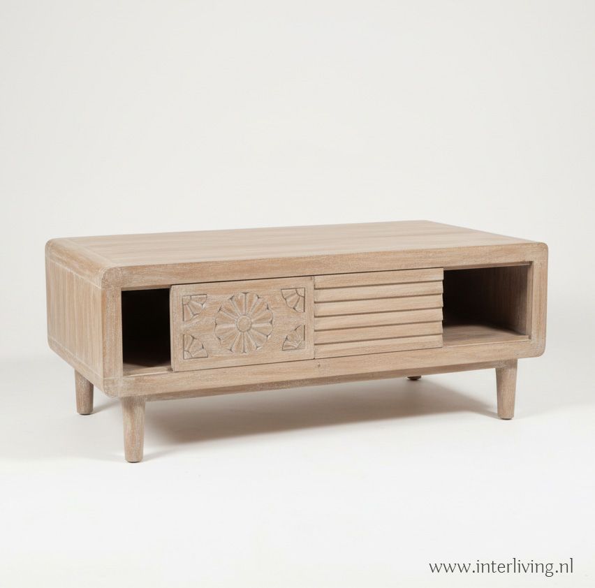 salontafel uit India met schuifdeurtjes - 110 x 60 x 45 cm  - mangohout