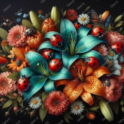 Ladybirds &amp; flowers - Deluxe Full Drill Diamond Painting Kit (Round) 50 x 50cm - Currently in stock