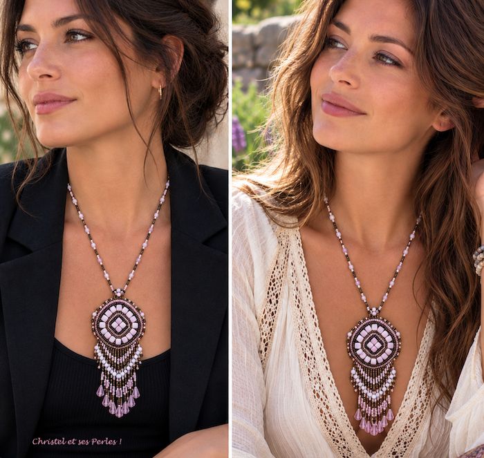 Collier perles Tila rose poudré Collier perles Tila rose poudré