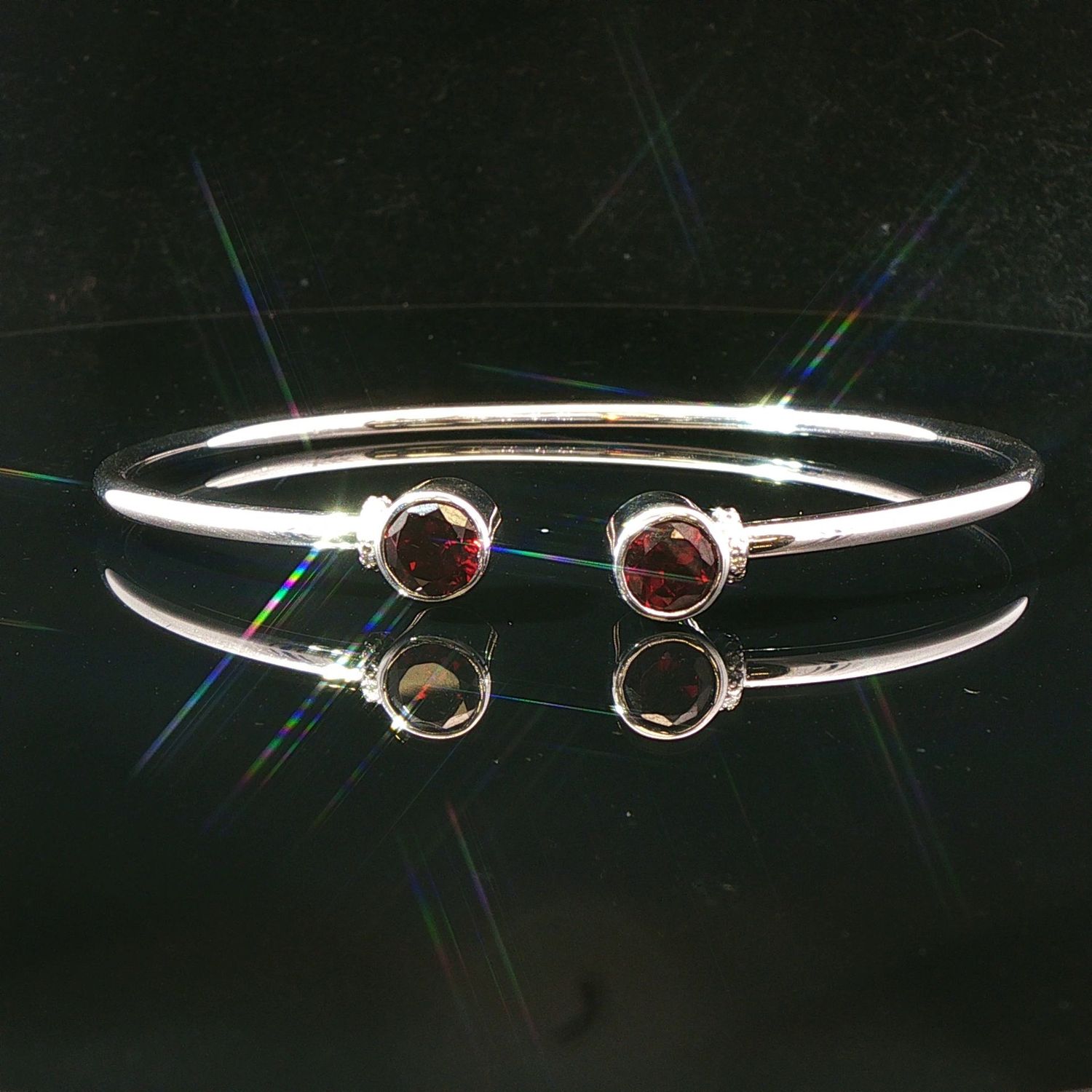 Sterling Silver Flexible Garnet Cuff Bangle