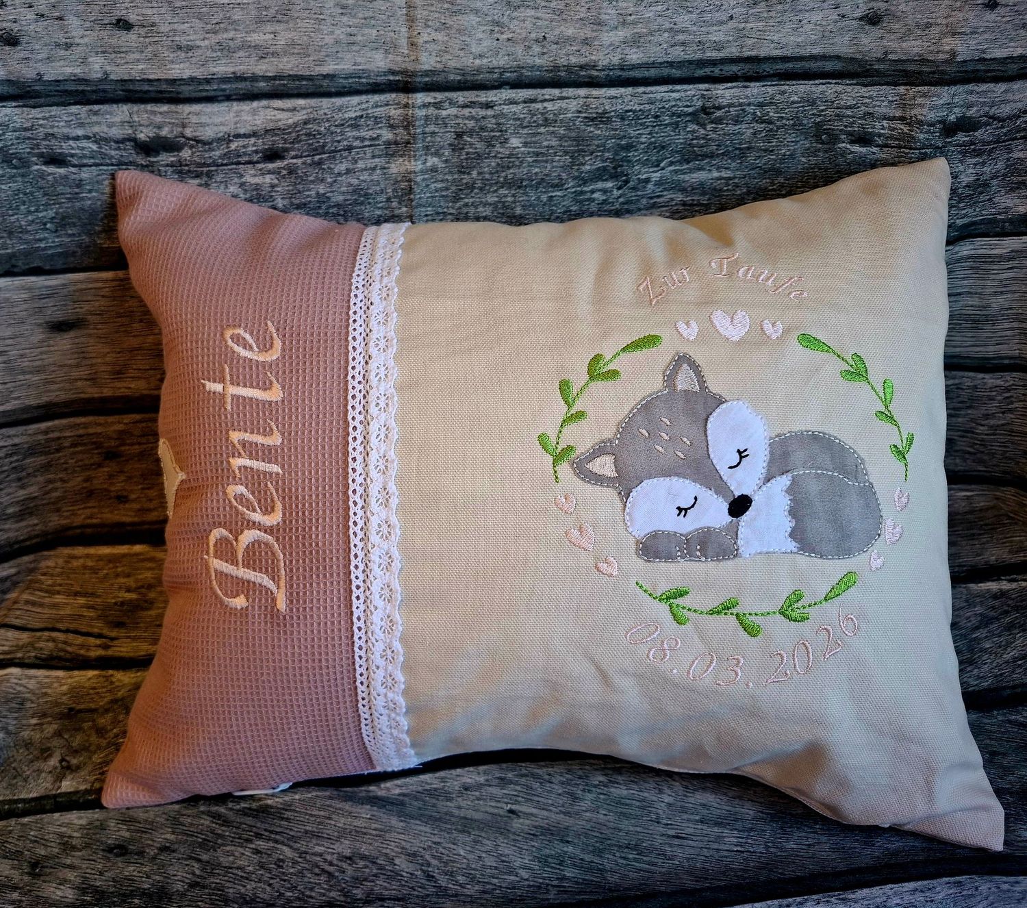 Namenskissen Mädchen, Fuchs, personalisiert, 30x40cm - StickBina