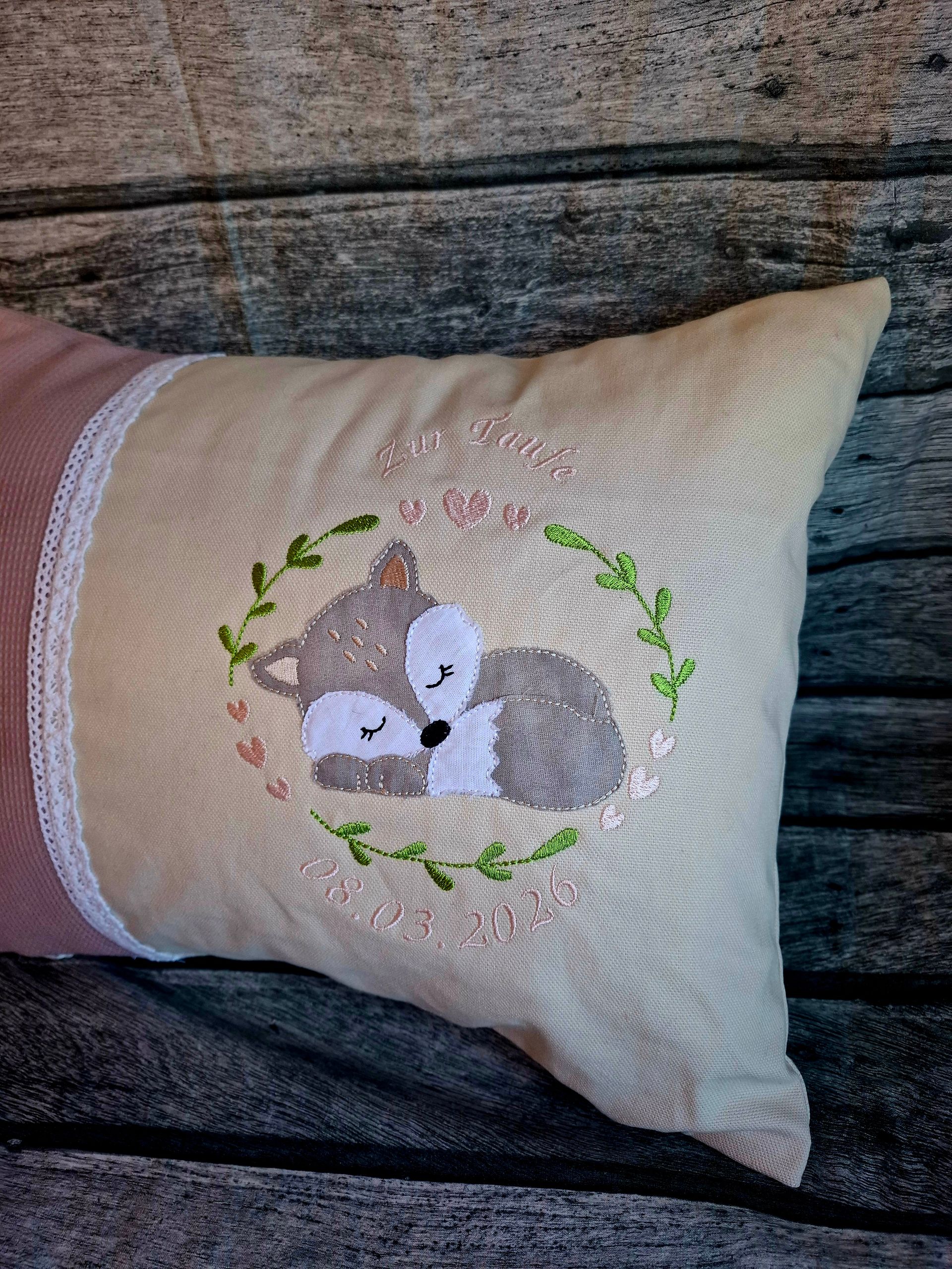 Namenskissen Mädchen, Fuchs, personalisiert, 30x40cm - StickBina