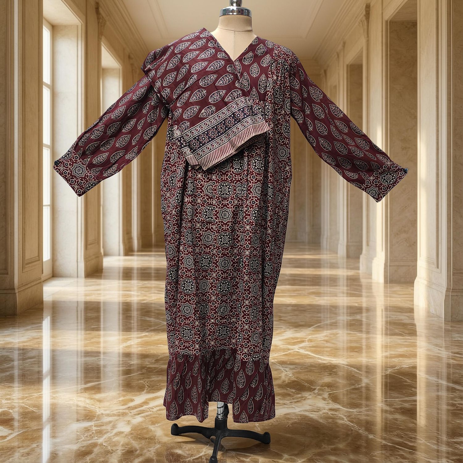 2XL-3XL Yamana With Sheila Printed Cotton Dress 57" Long Jalabiya