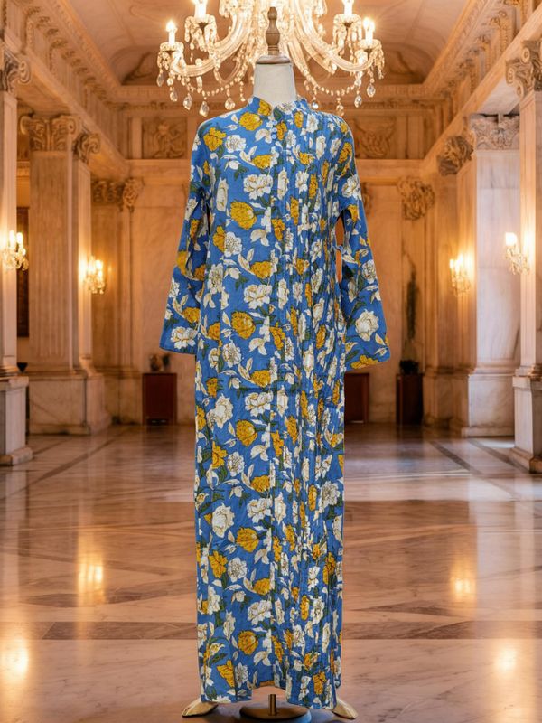 S/M Shyla Printed Cotton Dress 57" Long Jalabiya