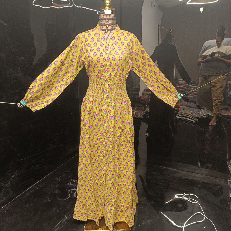 S/M  Yuasa Printed Cotton Dress 57" Long Jalabiya