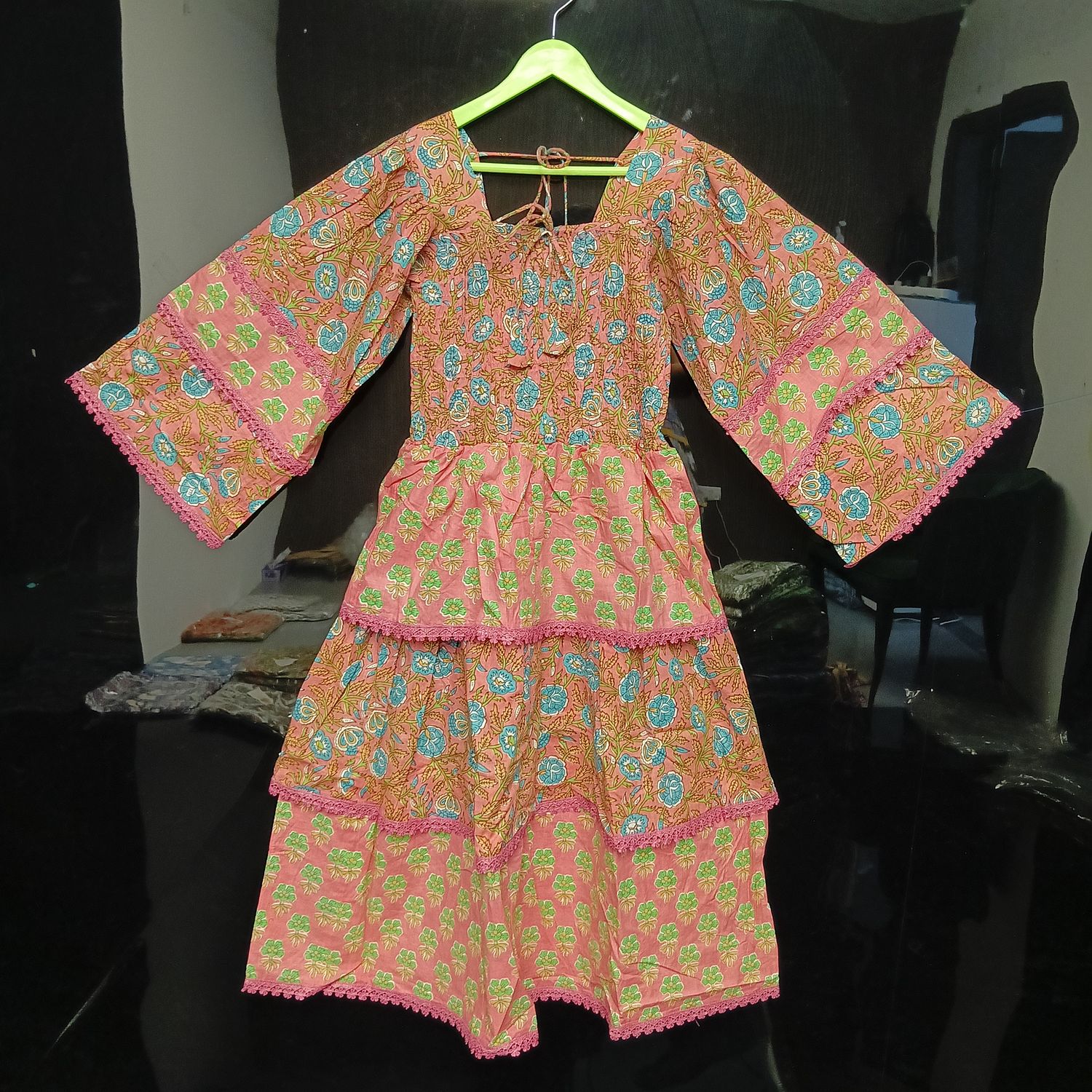 6-7 Year Rahima Printed Cotton  Dress 42" Long Jalabiya