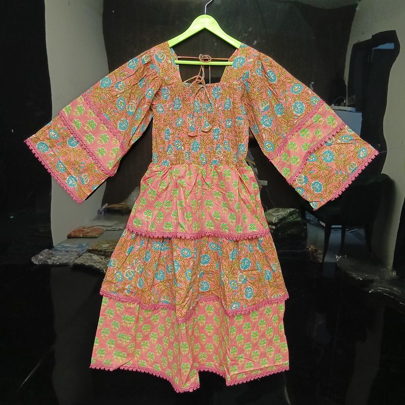 6-7 Year Rahima Printed Cotton  Dress 42" Long Jalabiya