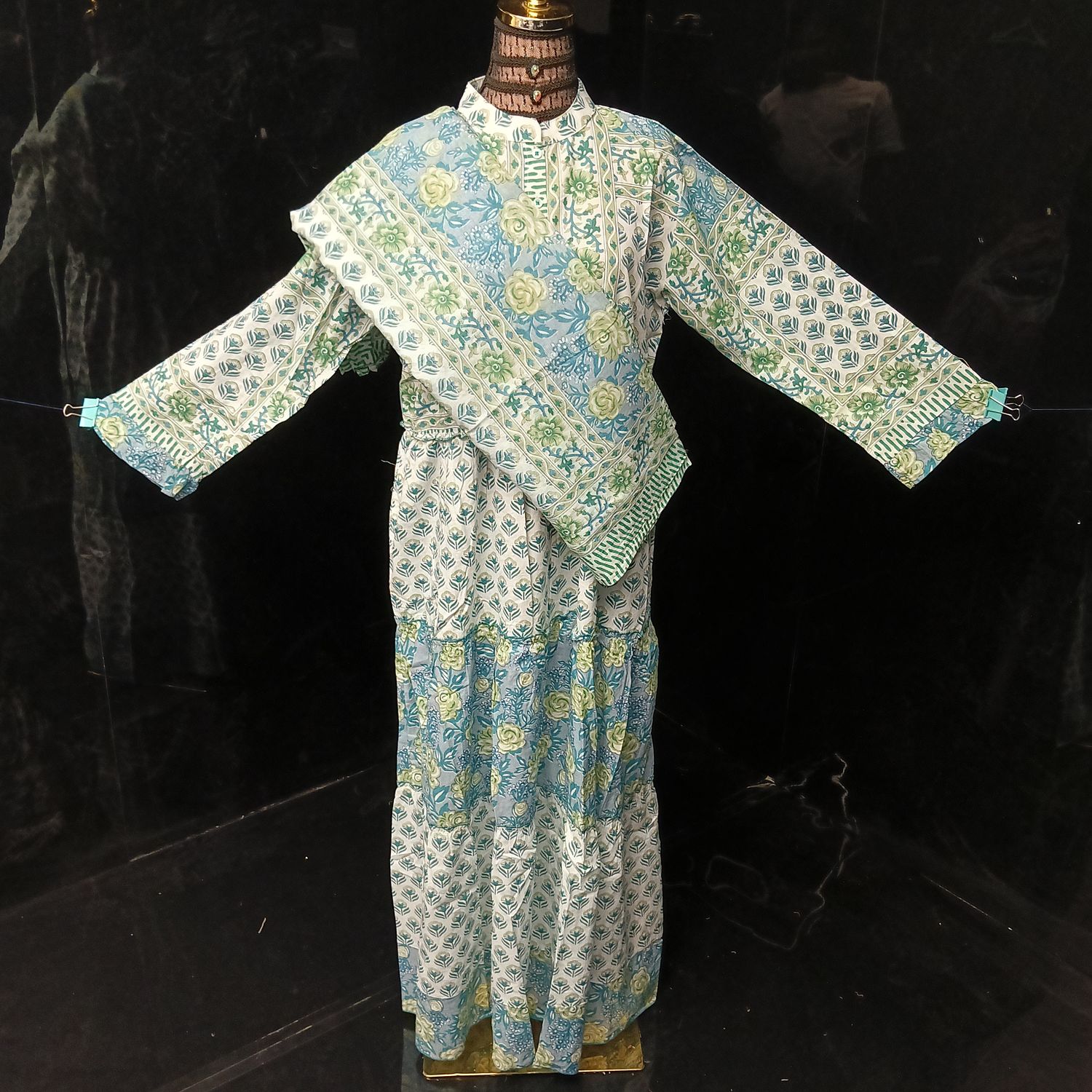 L/XL Afifa Printed Cotton Dress 57" Long Jalabiya  With Sheila