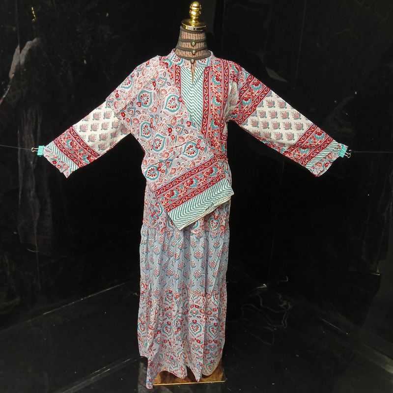 S-M Afifa Printed Cotton Dress 57" Long Jalabiya  With Sheila