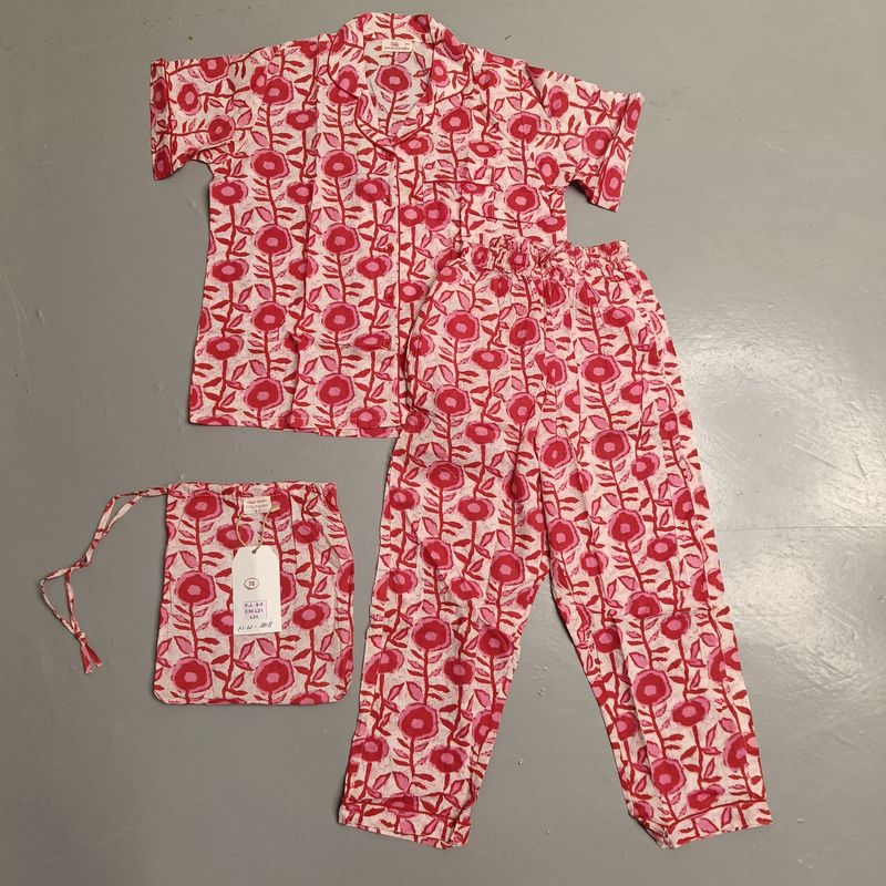 8-9 Year Cotton Half Sleeves Shirt Collar Neck Full Pajama Set