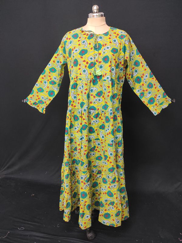 XS-S Razia Printed Cotton Dress 54" Long Jalabiya JP