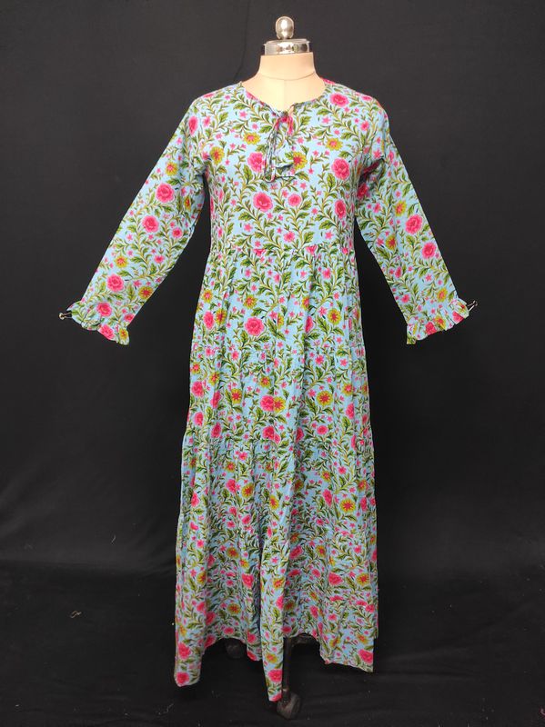 XS-S Razia Printed Cotton Dress 54" Long Jalabiya JP