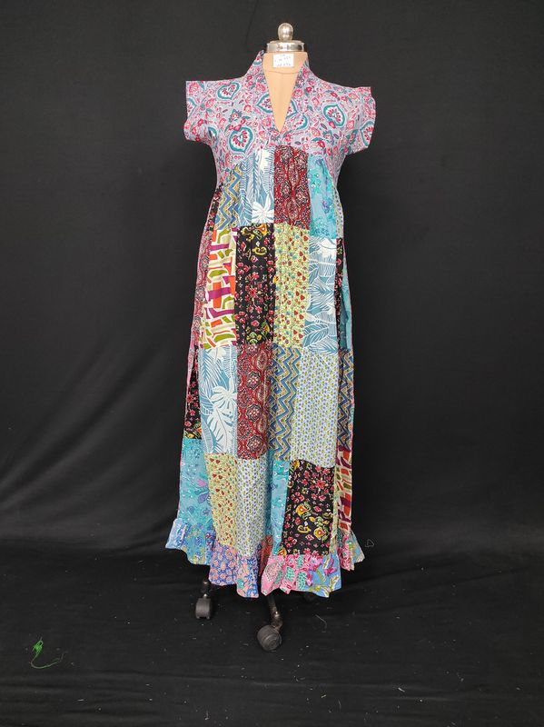 S-M Amani Patch Work Printed Cotton Dress 57" Short Sleeves Jalabiya JP