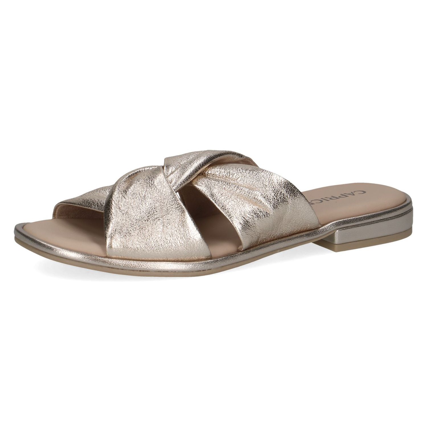 Caprice Platin metal (gold) slip-on sandal With Very Low Heel