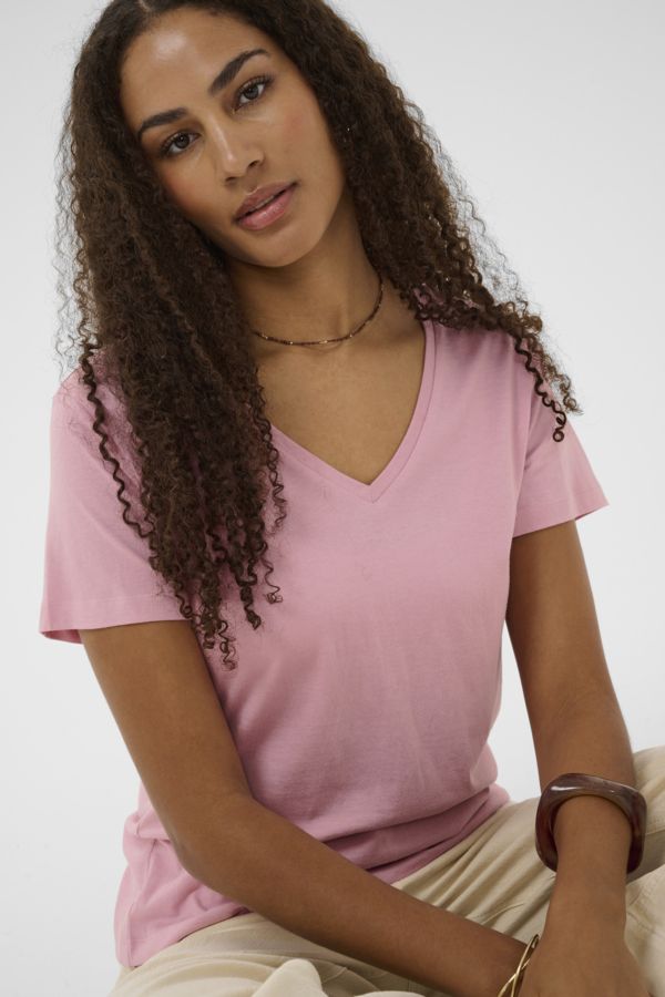 Cream  Naia Deep V-Neck T Shirt Pink Nectar