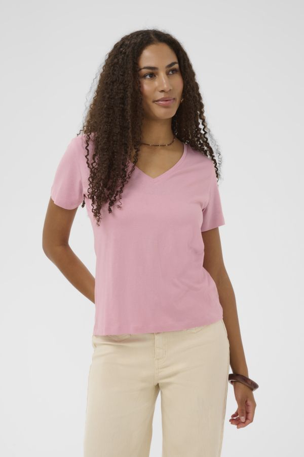 Cream  Naia Deep V-Neck T Shirt Pink Nectar