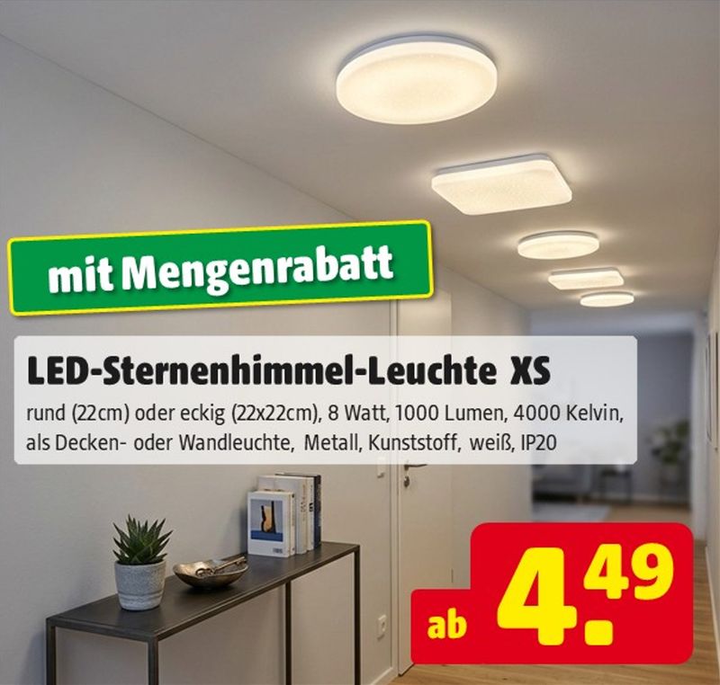 LED Sternenhimmel Deckenleuchte XS – 8W / 1000lm – Neutralweiß – Rund (Ø 22cm) oder Eckig (22x22cm)