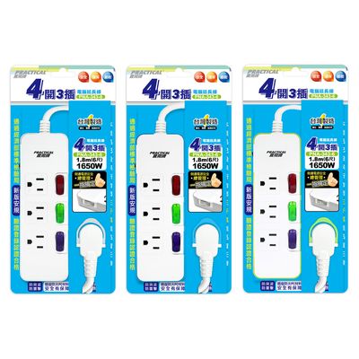 實用牌 4開3插6尺3P延長線 PNA343-6