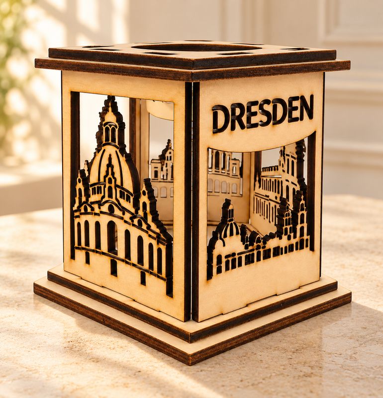 Teelichthalter „Dresden“ – fünf Stadtansichten in warmem Licht