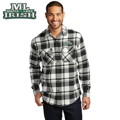 Maple Lake Irish Port Authority Plaid Flannel Shirt - W668 - Snow White / Black