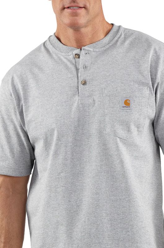 LOOSE FIT HEAVYWEIGHT SS POCKET HENLEY T-SHIRT HEATHER GRAY