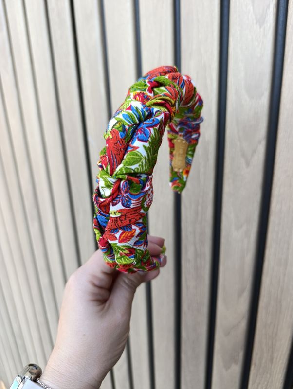 Opaska marszczona wąska multikolor papugi pomarańcz