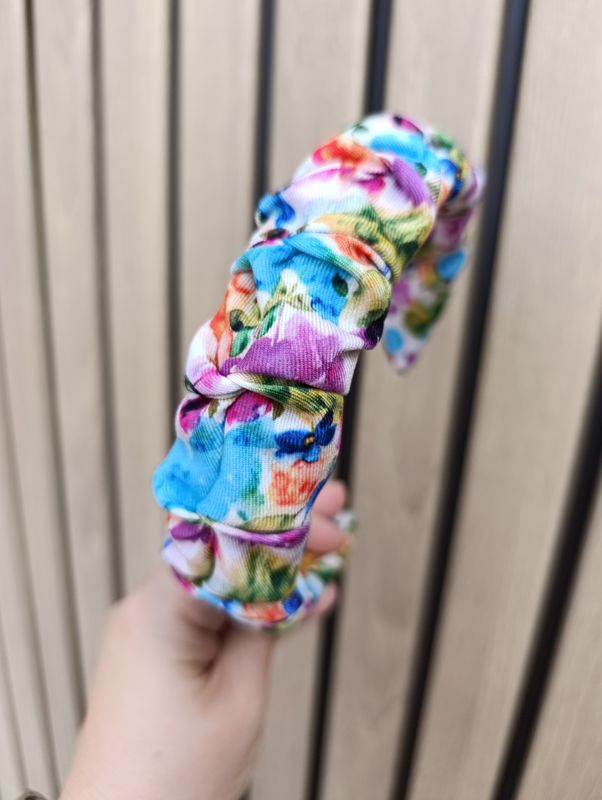 Opaska marszczona wąska multikolor pastelowe róże