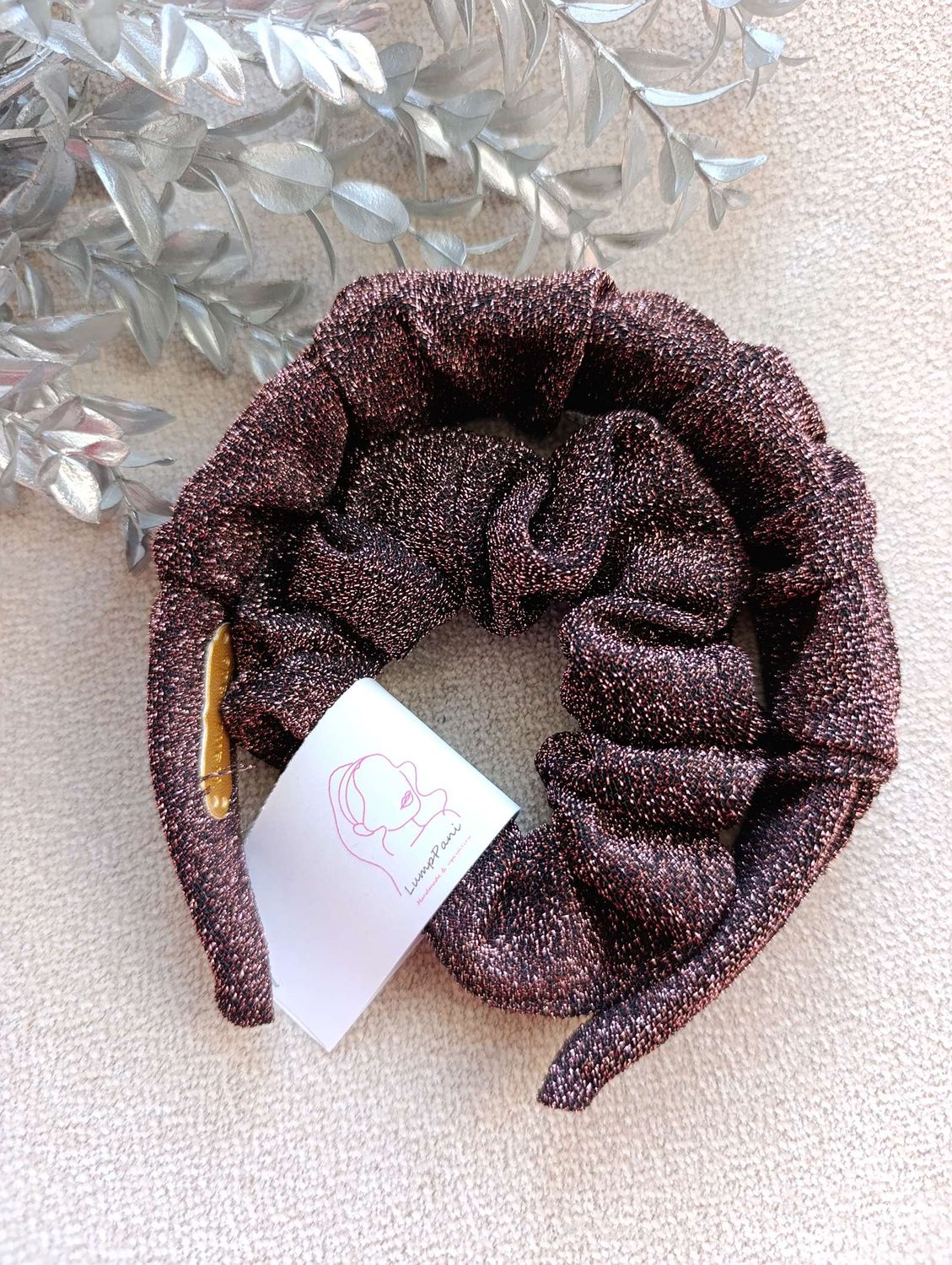 zestaw opaska i gumka lurex puder blink