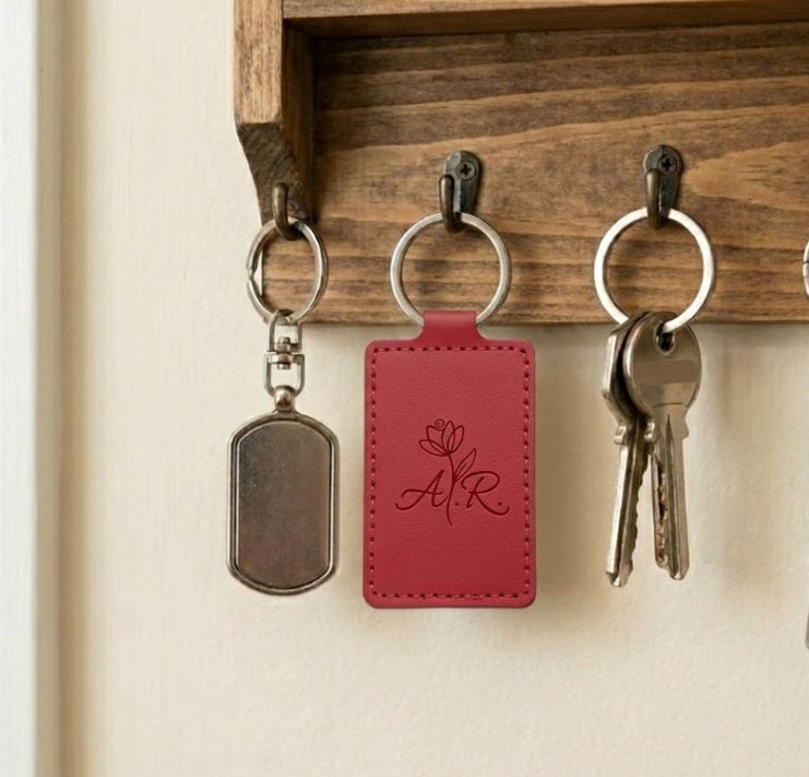 Red-  Faux Leather Keychain with  Rings