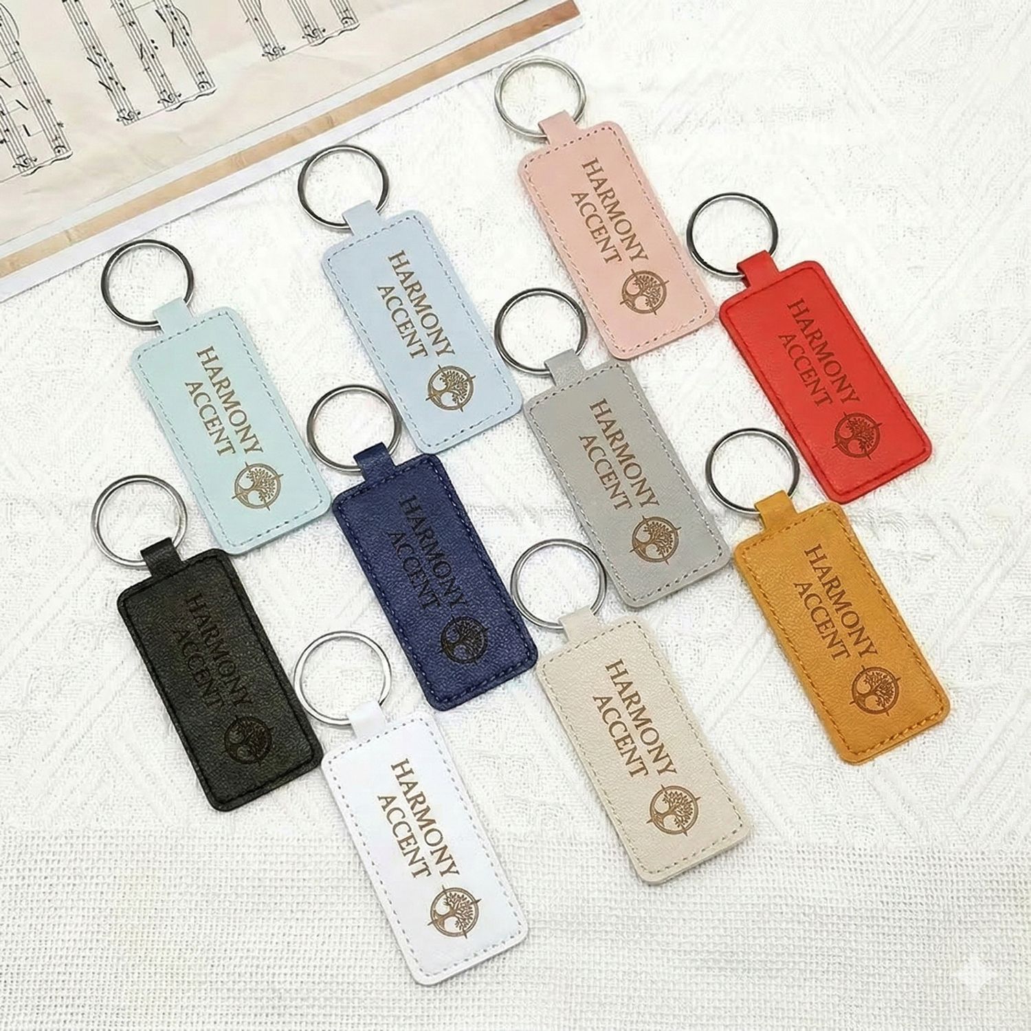 Mixed colors - P U Leather Keychain with  Key rings