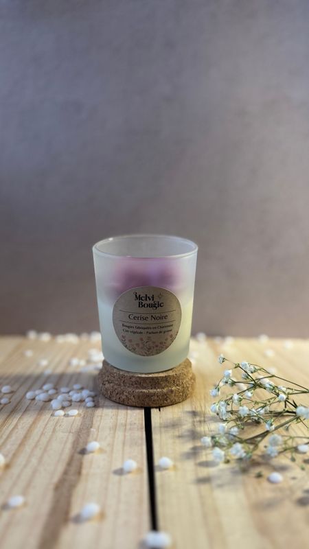 Bougie déco pivoine coeur Cerise Noire 135g