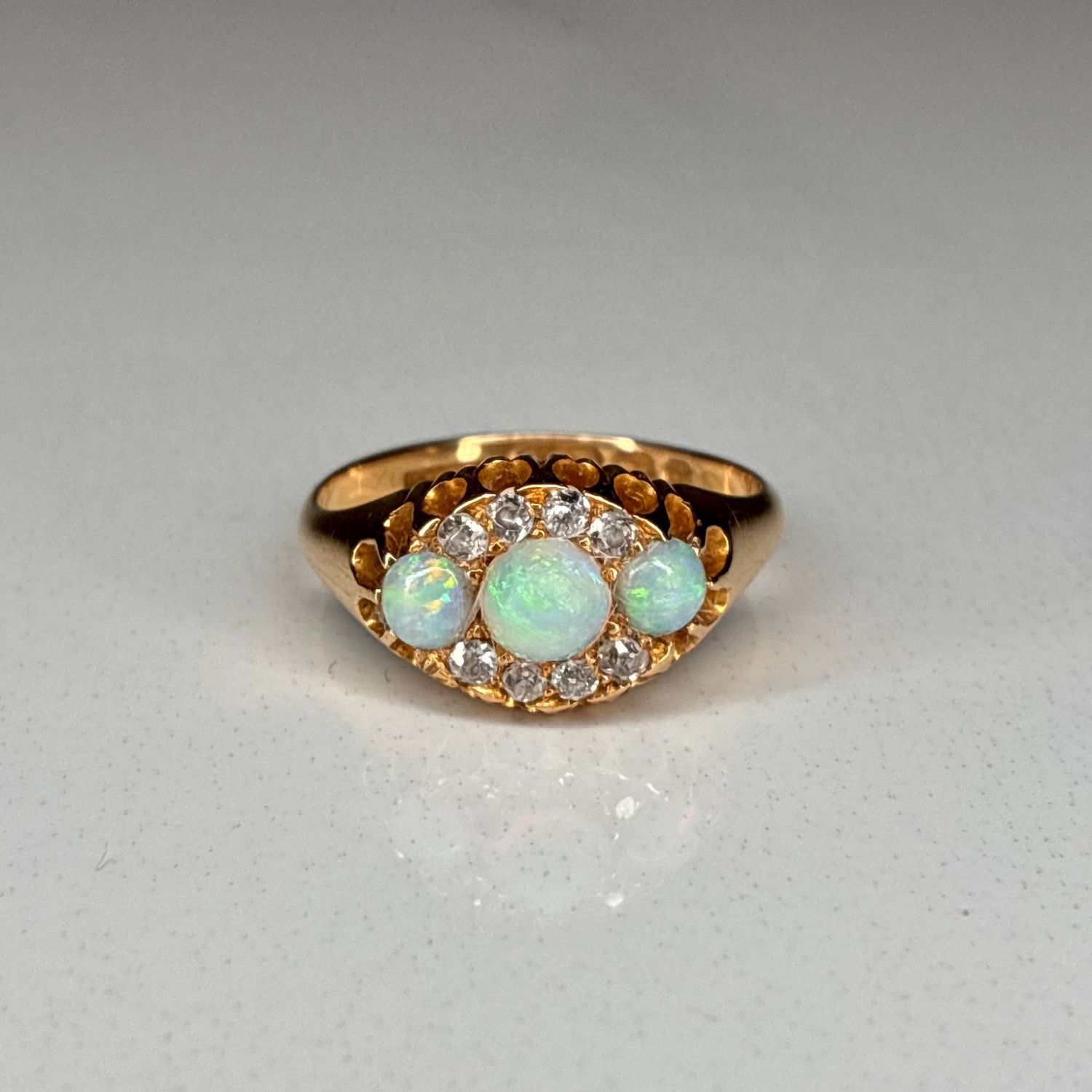 Victorian 18ct yellow gold opal & diamond ring