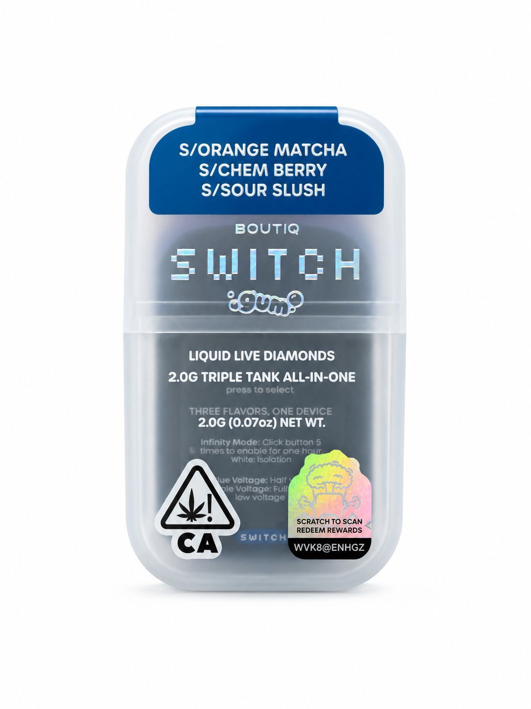 Boutiq Switch 3-in-1 Liquid Live Rosin Diamonds Disposable Vape 2G | ORANGE MATCHA (Sativa) x CHEM BERRY (Sativa) x SOUR SLUSH (Sativa) 90.06% Boutiq Switch 3-in-1 Liquid Live Rosin Diamonds Disposable Vape 2G | ORANGE MATCHA (Sativa) x CHEM BERRY (Sativa) x SOUR SLUSH (Sativa) 90.06%