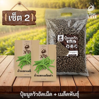 ชุดเซตปลูกผัก เมล็ดพันธุ์ถั่วแขกเมล็ดดำ 2 ซอง คู่ปุ๋ยมูลวัวอัดเม็ด 1 กก. - พืชโตไว ปลอดภัย ไร้กลิ่น
