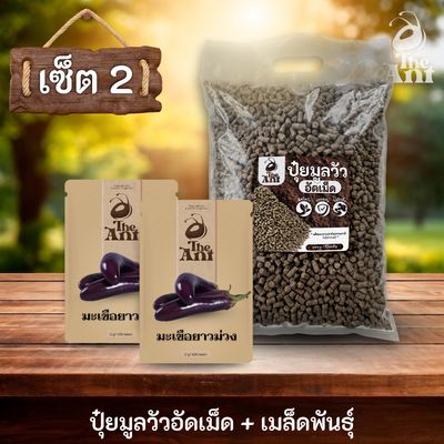 ชุดเซตปลูกผัก เมล็ดพันธุ์มะเขือยาวม่วง 2 ซอง คู่ปุ๋ยมูลวัวอัดเม็ด 1 กก. - พืชโตไว ปลอดภัย ไร้กลิ่น