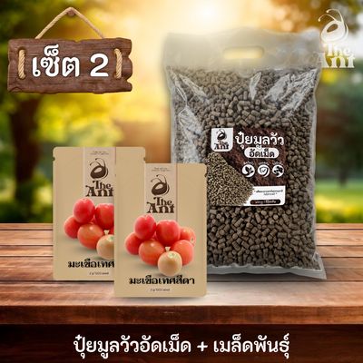 ชุดเซตปลูกผัก เมล็ดพันธุ์มะเขือเทศสีดา 2 ซอง คู่ปุ๋ยมูลวัวอัดเม็ด 1 กก. - พืชโตไว ปลอดภัย ไร้กลิ่น