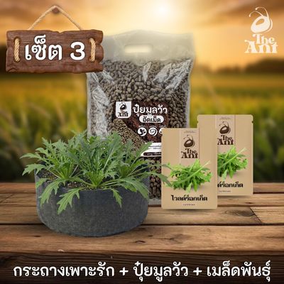 ชุดพร้อมปลูกไวลด์ร็อกเก็ตครบวงจร - กระถางผ้าแบนระบายอากาศ + ปุ๋ยมูลวัวอัดเม็ด 1 กก. + เมล็ดพันธุ์ 2 ซอง