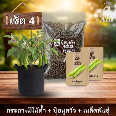 ชุดปลูกมะเขือยาวพรีเมี่ยม  กระถางผ้าพร้อมไม้ค้ำสำเร็จรูป + ปุ๋ยมูลวัวอัดเม็ด 1 กก. + เมล็ดพันธุ์ 2 ซอง