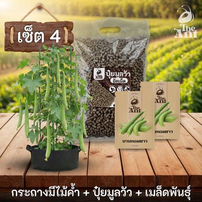 ชุดปลูกบวบหอมยาวพรีเมี่ยม  กระถางผ้าพร้อมไม้ค้ำสำเร็จรูป + ปุ๋ยมูลวัวอัดเม็ด 1 กก. + เมล็ดพันธุ์ 2 ซอง