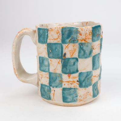 Rachel Donner, turquoise checks mug