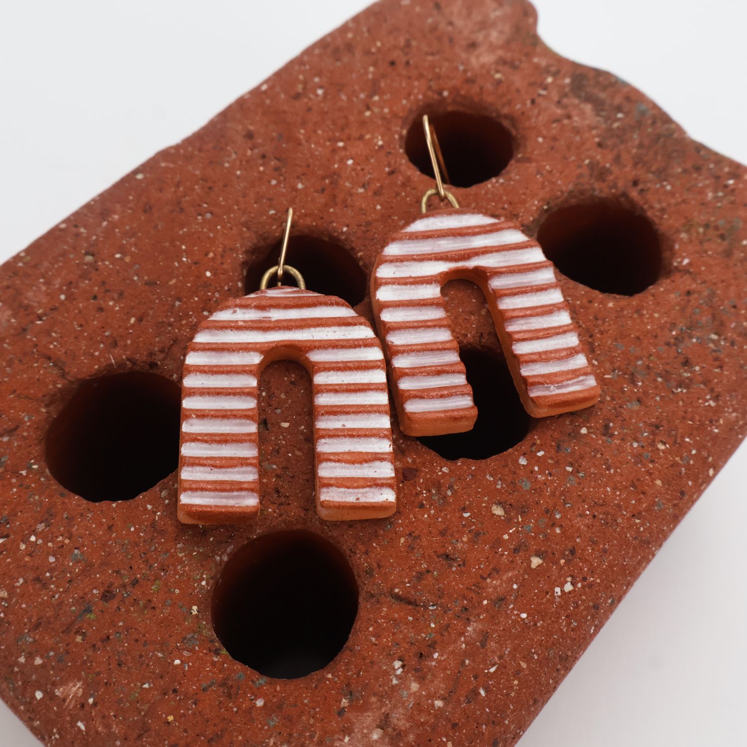 Iva Haas Earthenware Striped U's Dangle Earrings