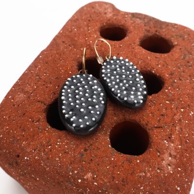 Iva Haas Large Black Oval Polka Dot Dangles