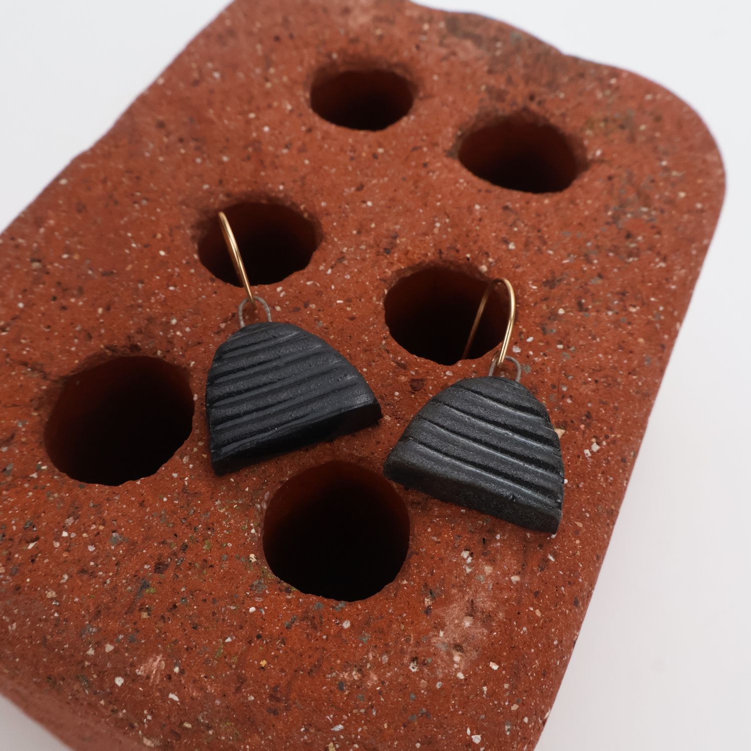 Iva Haas Textured Black Half Circle Dangles