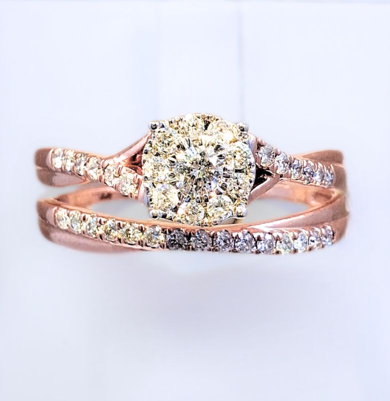 Amoré Diamonds 10K Rose Gold &amp; White Gold Lab Diamond Cluster Bridal Set