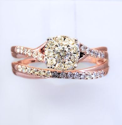 Amoré Diamonds 10K Rose Gold &amp; White Gold Lab Diamond Cluster Bridal Set