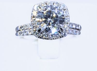 Amoré Diamonds 14K White Gold Round Cushion Halo Lab Diamond 2 Piece Bridal Set