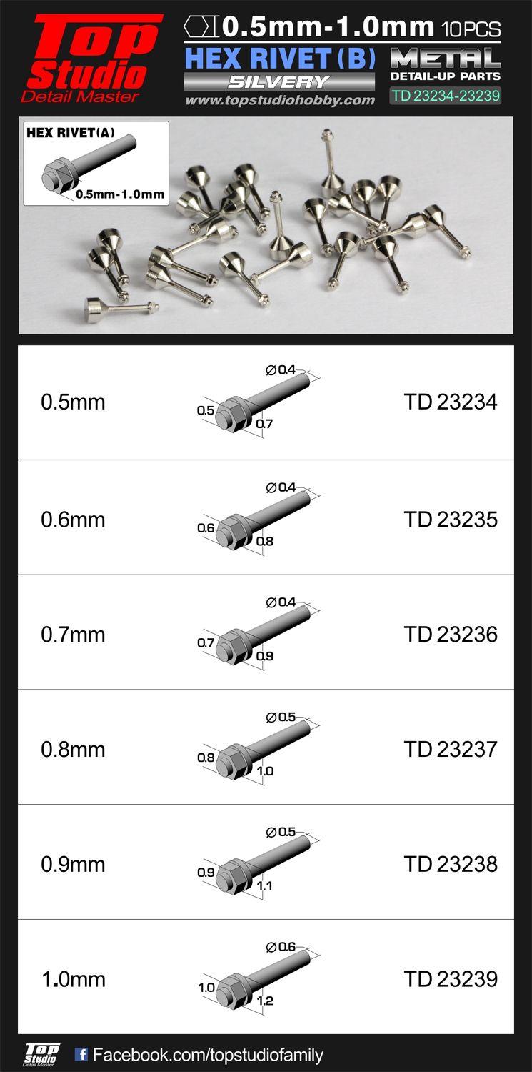 TD23234 - 0.5mm HEX RIVETS (B) SILVER