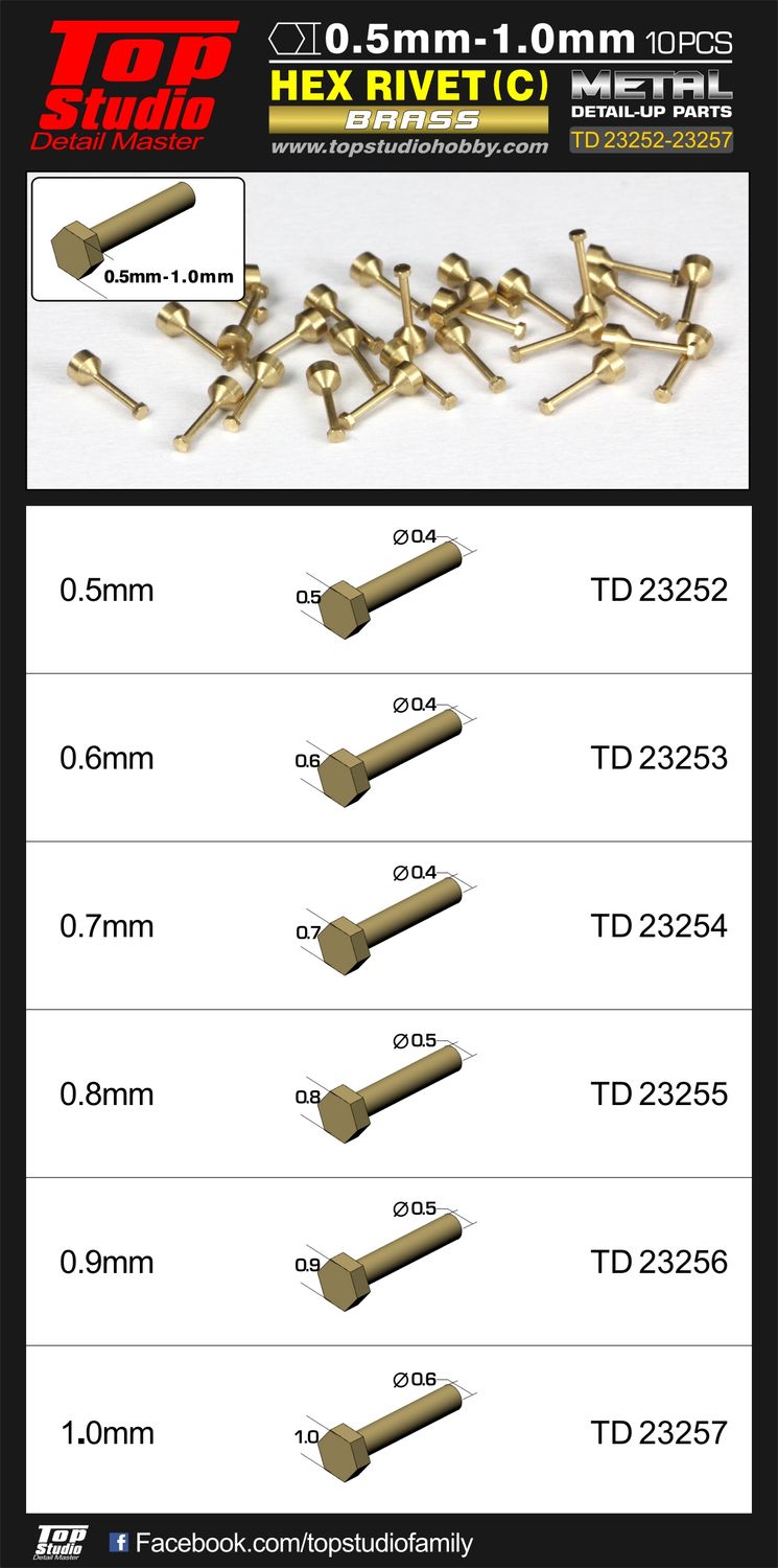 TD23257 - 1.0mm HEX RIVETS (C) BRASS
